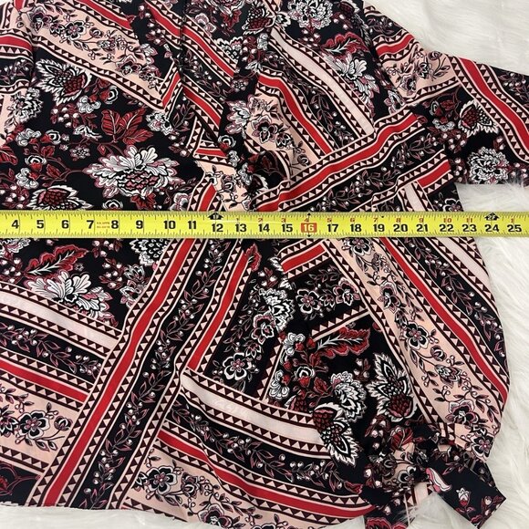 Soho Black & Red Floral Plus Size 2X Faux Wrap Side Tie Blouse Peasant bohemian - Picture 3 of 11
